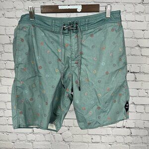 RVCA Nature Green Board Shorts Swim Trunks Beach Surfwear Drawstring Men’s 32